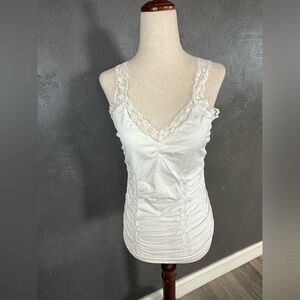 Lace Trim Maternity White Ruched Cami Tank